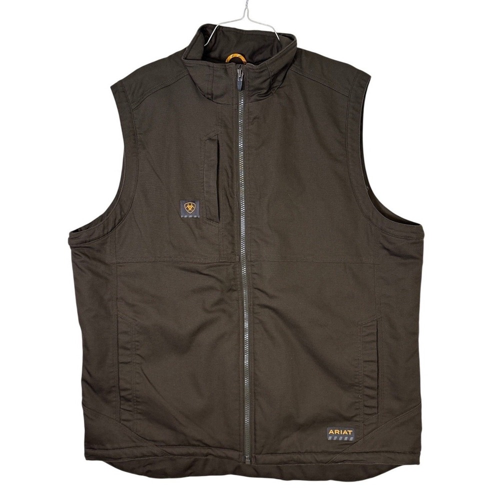 Ariat Rebar Mens XXL Tall Brown Canvas Sherpa Lined Water Repellent Work Vest